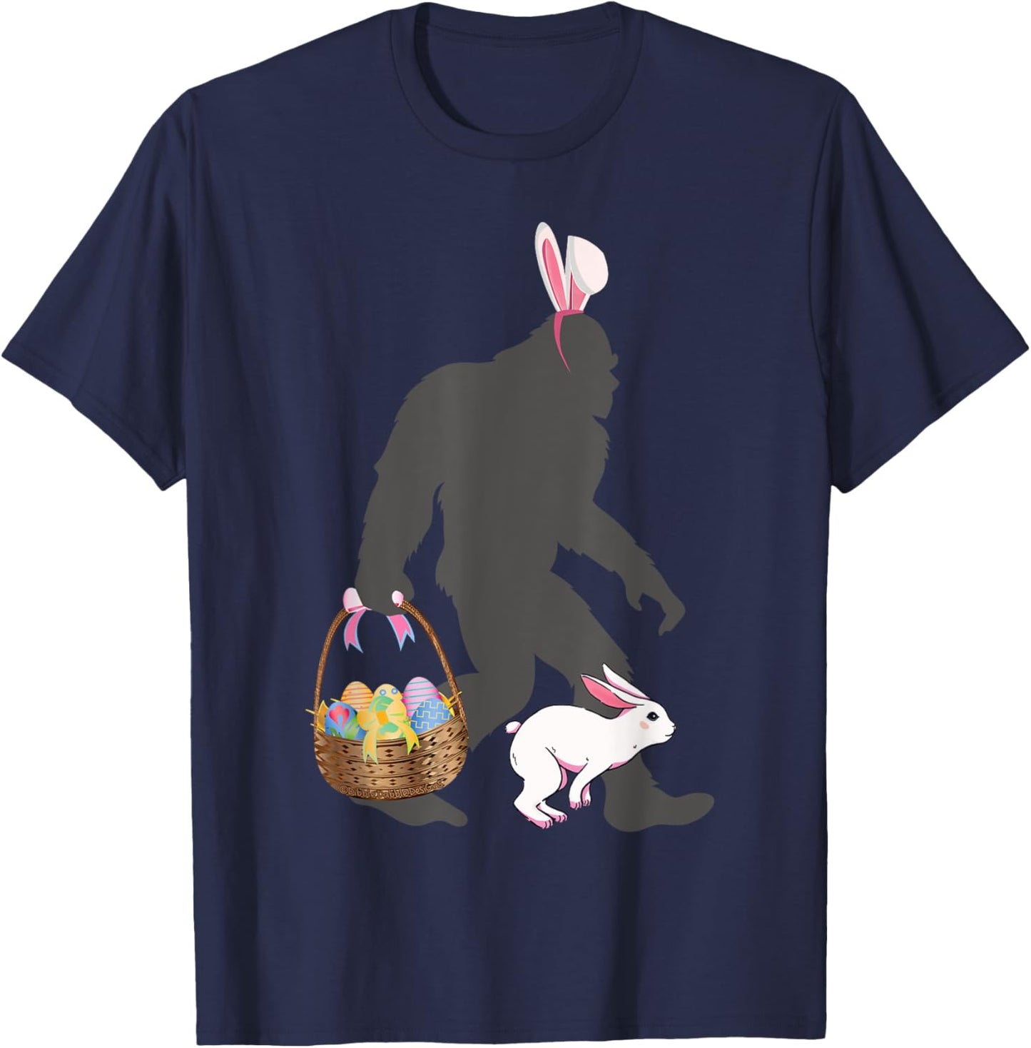 Funny Bigfoot with Easter Basket Bunny Rabbit Easter Bigfoot T-Shirt - T-Shirt | Navy