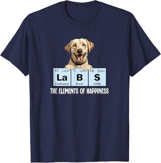 Funny Elements of Happiness Yellow Lab Dog Lover T-Shirt - T-Shirt | Navy