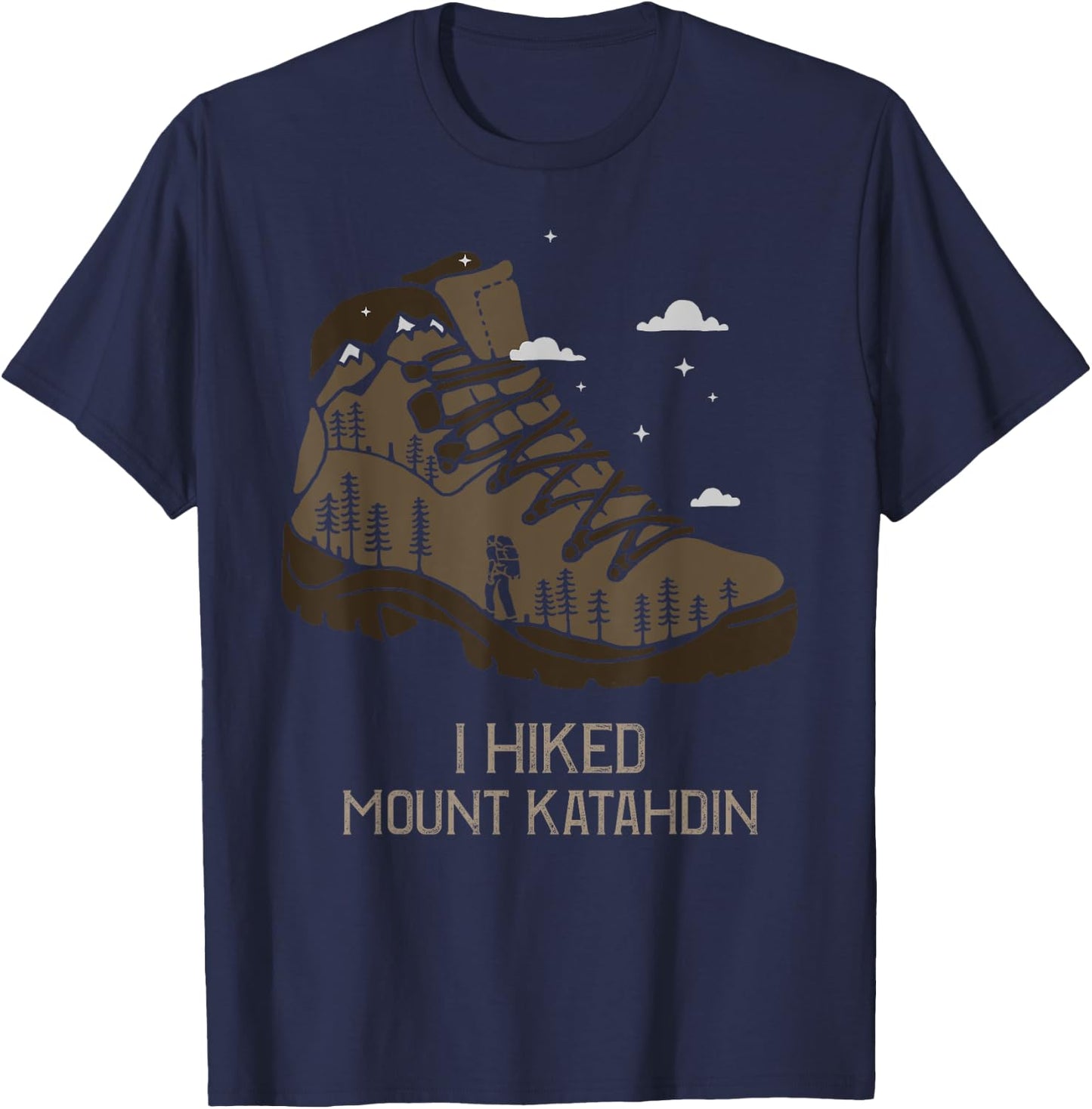 Vintage Mount Katahdin Camping Hiking Boot T-Shirt - T-Shirt | Navy