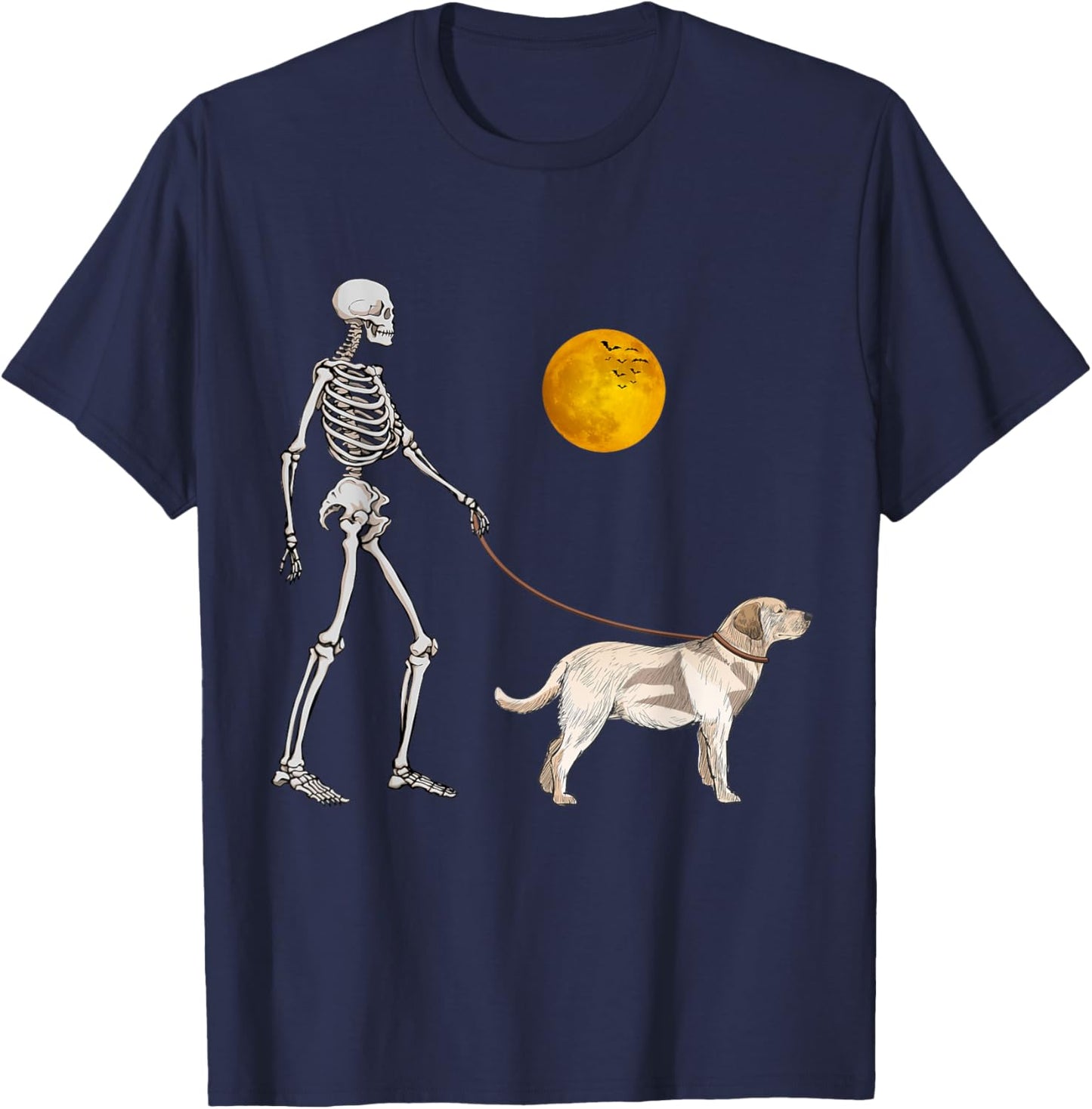 Labrador Retriever Skeleton Dog Walking Halloween Costume T-Shirt - T-Shirt | Navy