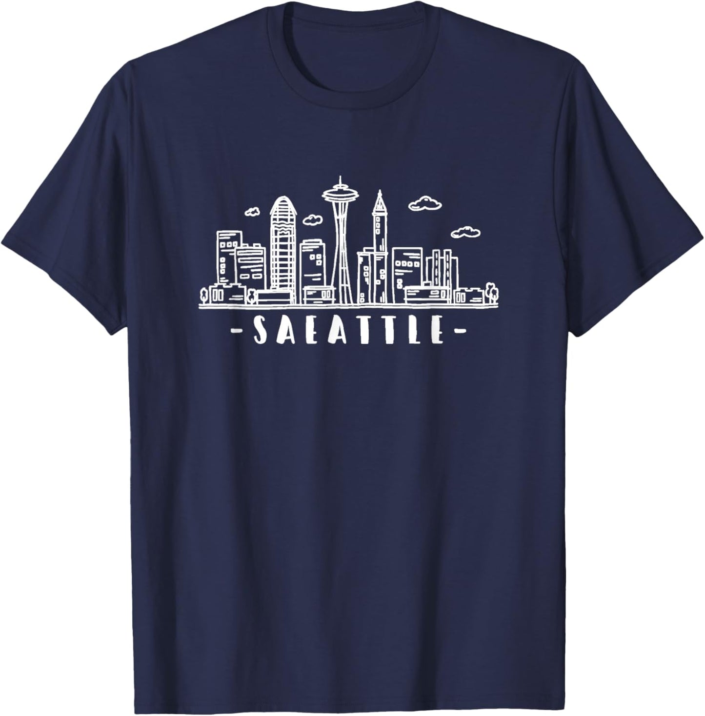 Seattle Skyline - Throwback Design - Classic T-Shirt - T-Shirt | Navy