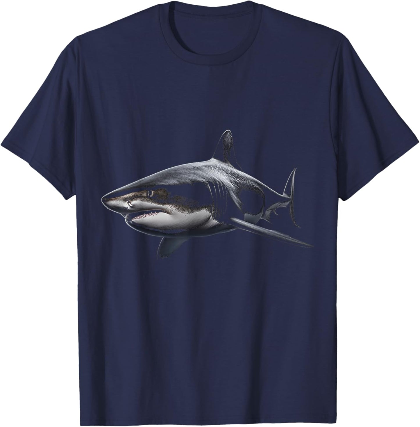 Shark Drawing Illustration Art Animal Motif Graphic Shark T-Shirt - T-Shirt | Navy
