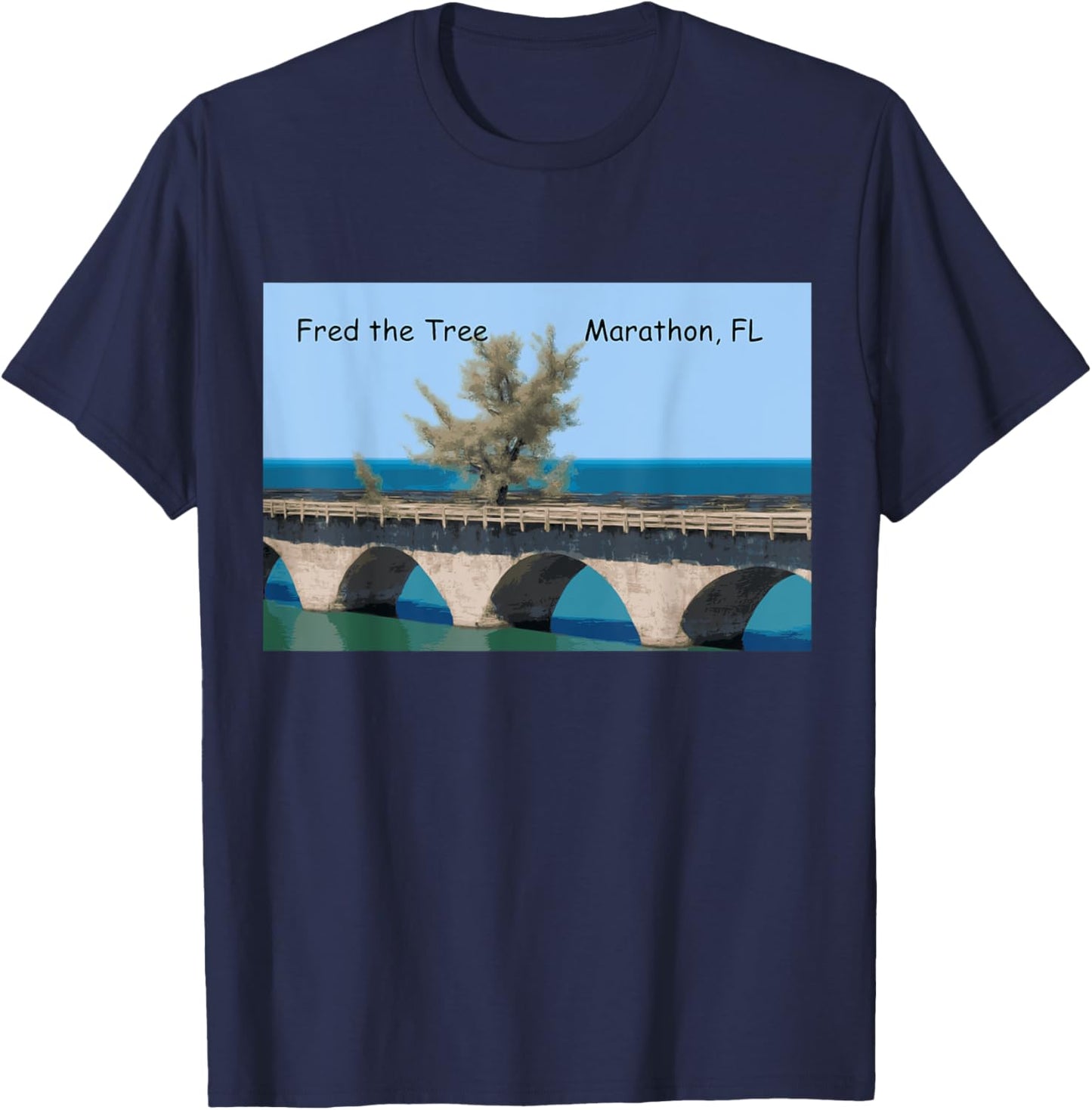 Fred the Tree Florida Keys 7 mile bridge Marathon T-Shirt - T-Shirt | Navy