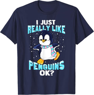 I Just Really Like Penguins Ok Girl Boy Kids Penguin T-Shirt - T-Shirt | Navy