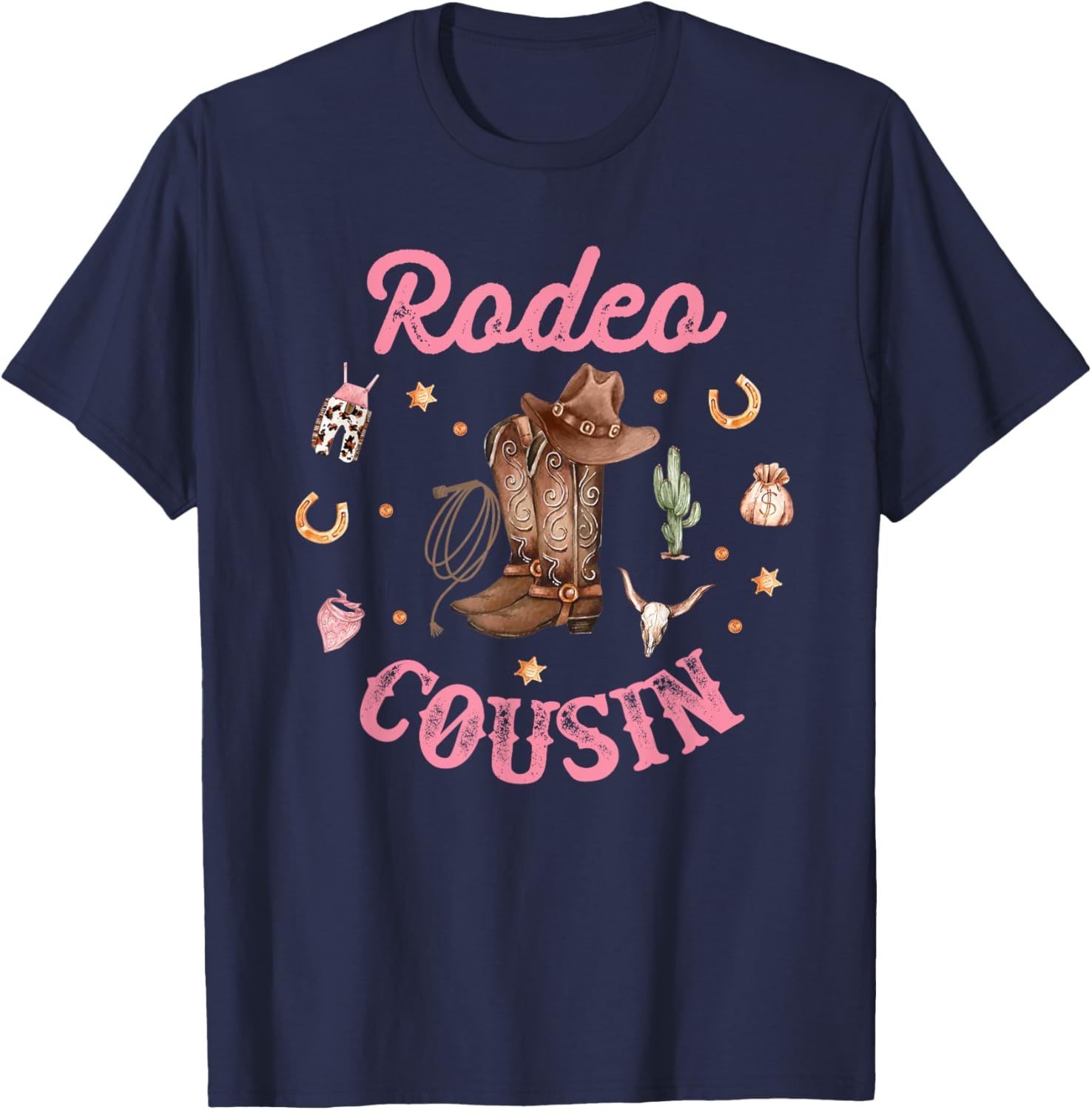 Rodeo Cousin - Cousin Western Cowboy Cowgirl Birthday Family T-Shirt - T-Shirt | Navy