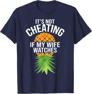 Funny It's Not Cheating If My Wife Watches Gift Men Husbands T-Shirt - T-Shirt | Navy