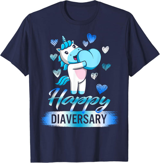 Diabetes Awareness Happy Diaversary Unicorn Cute Type One In T-Shirt - T-Shirt | Navy