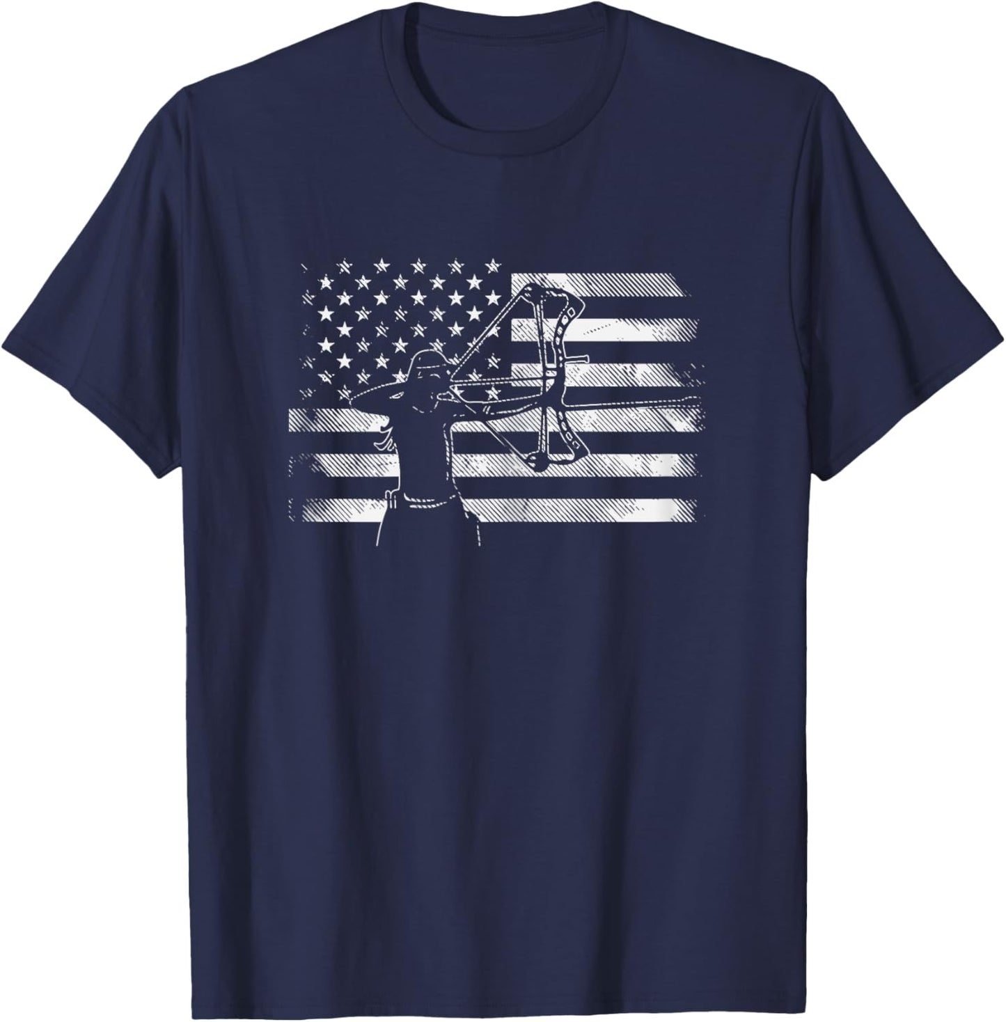 American Flag Archer Girl Archery Bow Hunting USA Women Gift T-Shirt - T-Shirt | Navy