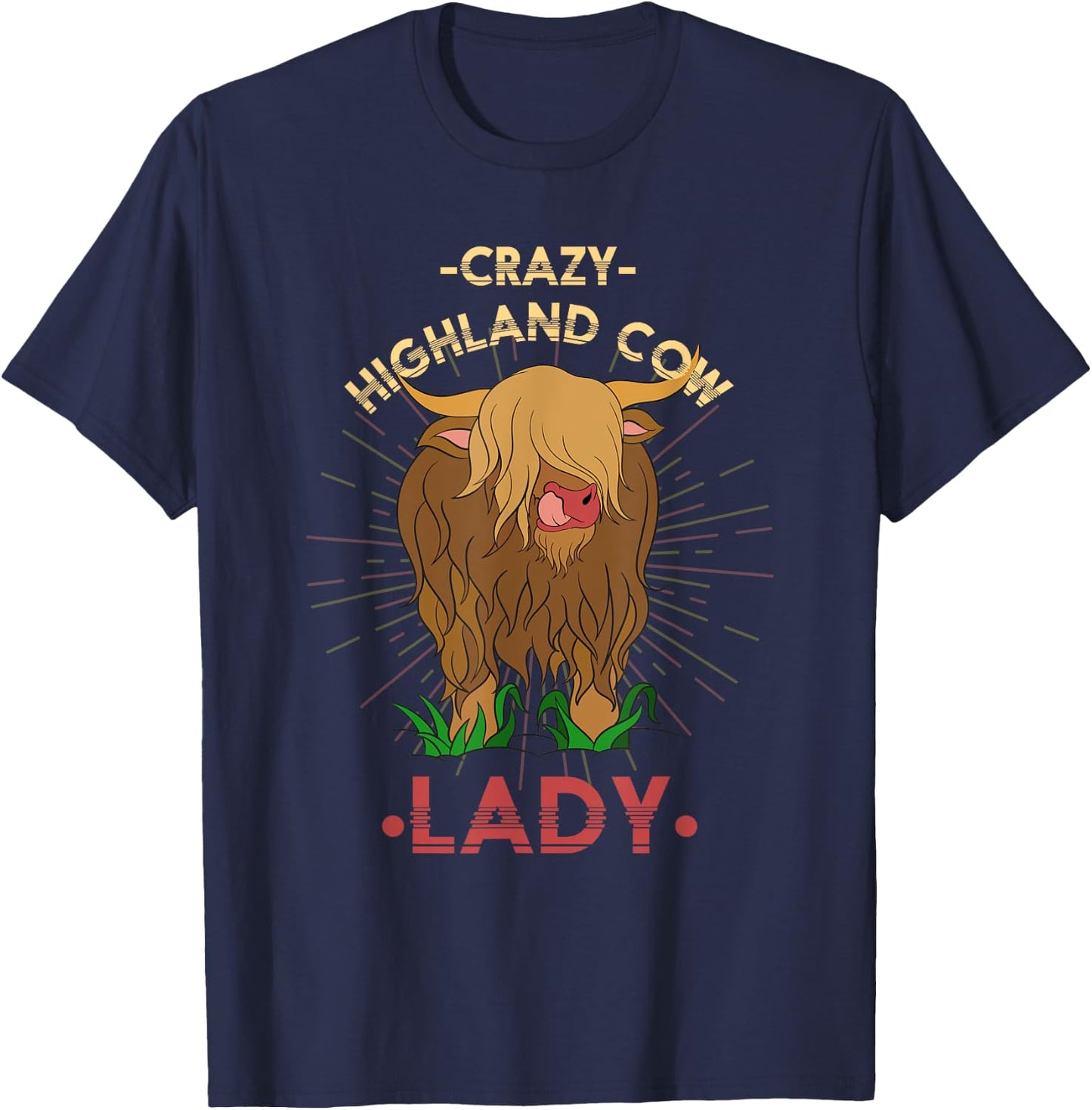 Crazy Highland Cow Lady Funny Farmer Women Highland Cow T-Shirt - T-Shirt | Navy