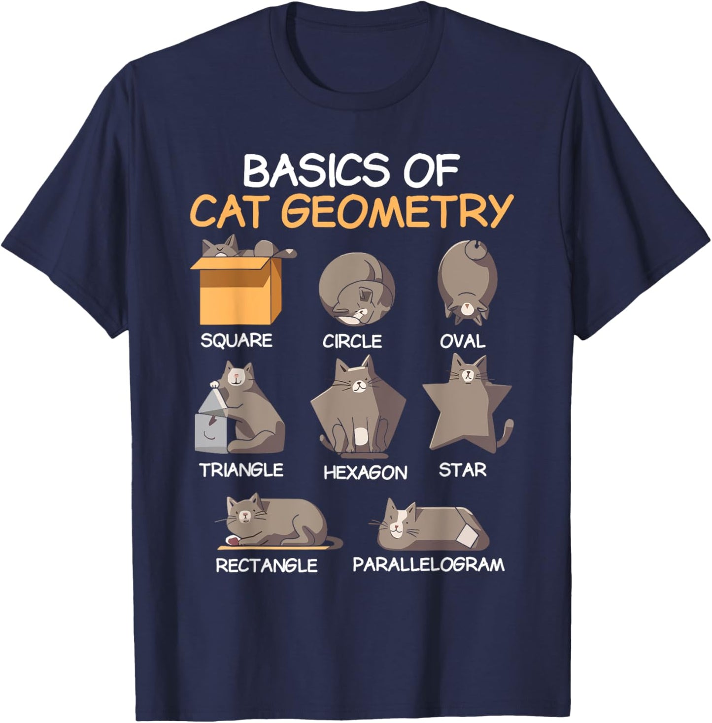 Cat Geometry Math Funny Cat Gifts For Cat Dad, Cat Mom, Kids T-Shirt - T-Shirt | Navy