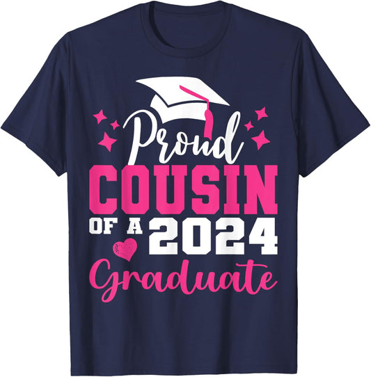 Super Proud Cousin of 2024 Graduate Awesome Family College T-Shirt - T-Shirt | Navy