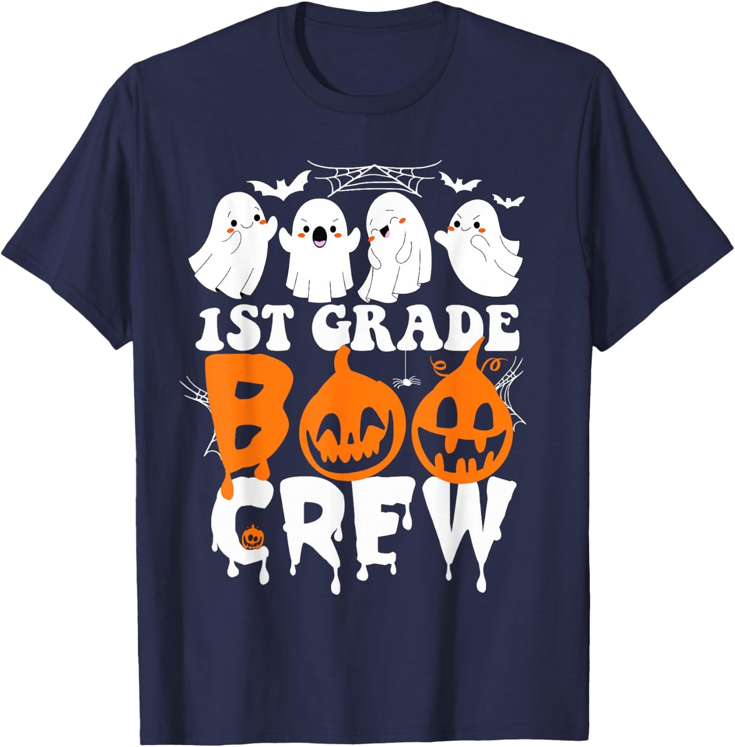 First Grade Boo Crew Teacher Student Cute Ghost Halloween T-Shirt - T-Shirt | Navy