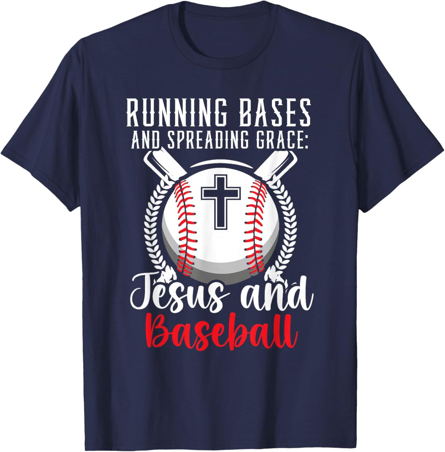 Baseball And Jesus Christian Baseball Player Religious T-Shirt - T-Shirt | Navy