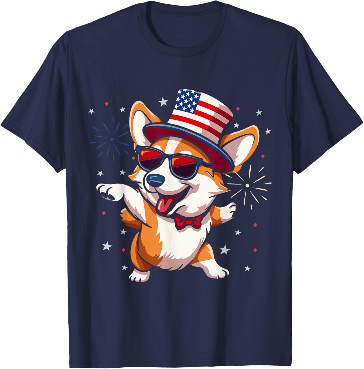Patriotic American Corgi Dancing USA Flag Dog 4th Of July Women Kids Men T-Shirt - T-Shirt | Navy