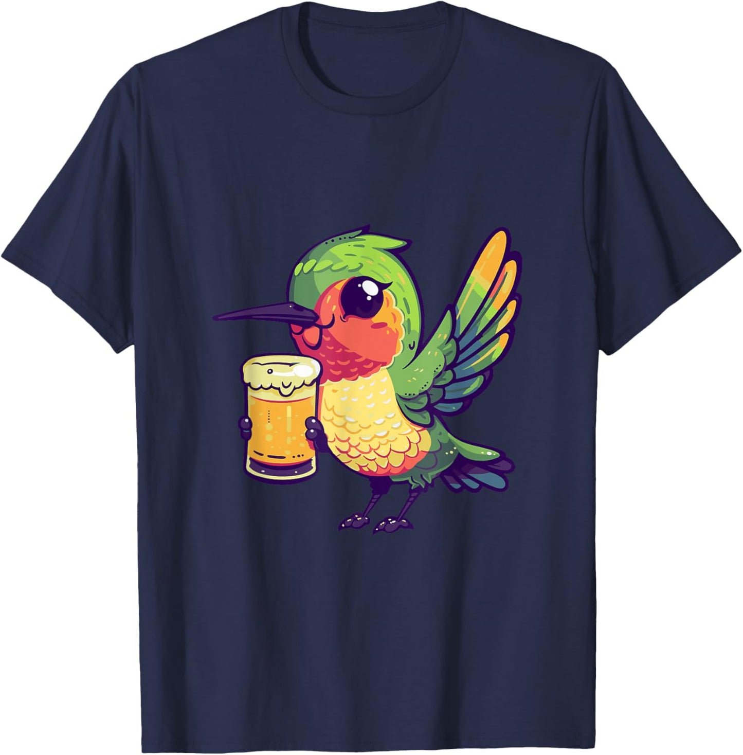 Humming Bird Drinking Beer Comic T-Shirt - T-Shirt | Navy