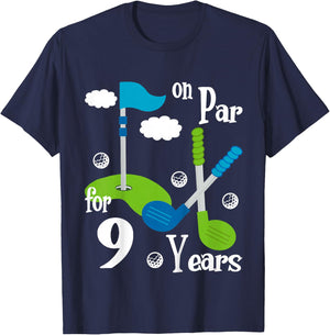 9 Year Old Golf Birthday Party Shirt Gift Boy Girl T-Shirt - T-Shirt | Navy