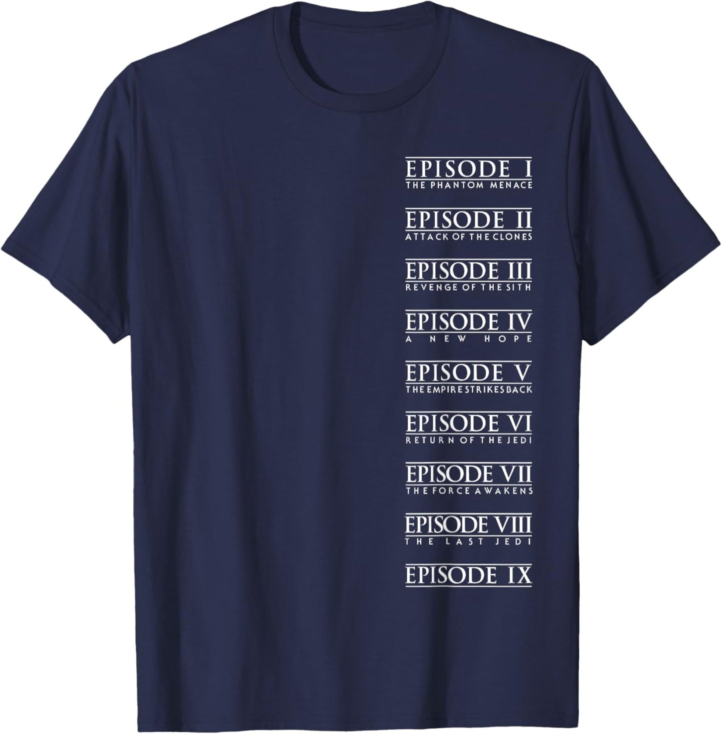 Star Wars Classic Stacked Movie Titles Episodes I Through IX T-Shirt - T-Shirt | Navy