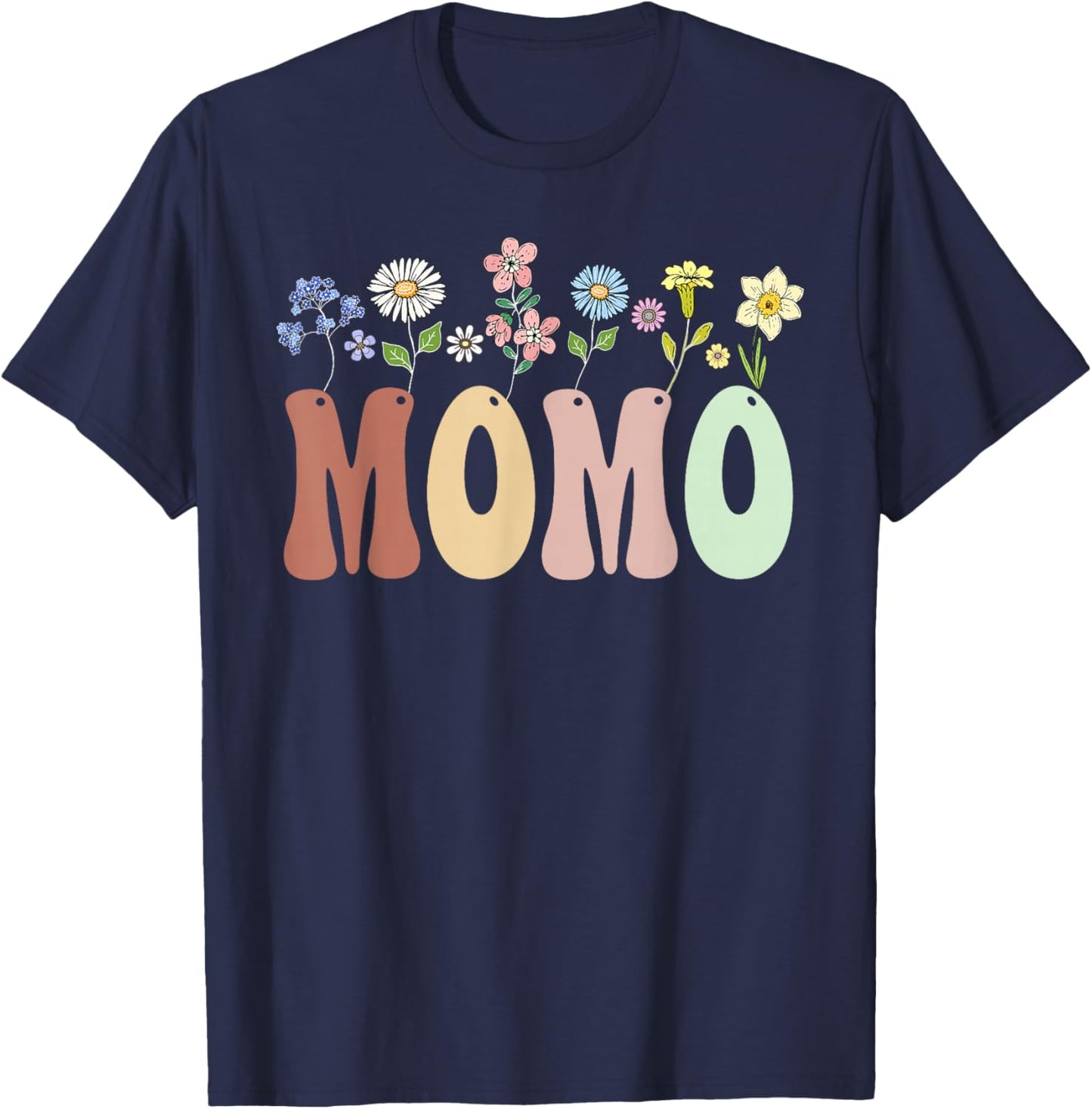 Momo Gifts Women Wildflower Floral Design Momo T-Shirt - T-Shirt | Navy