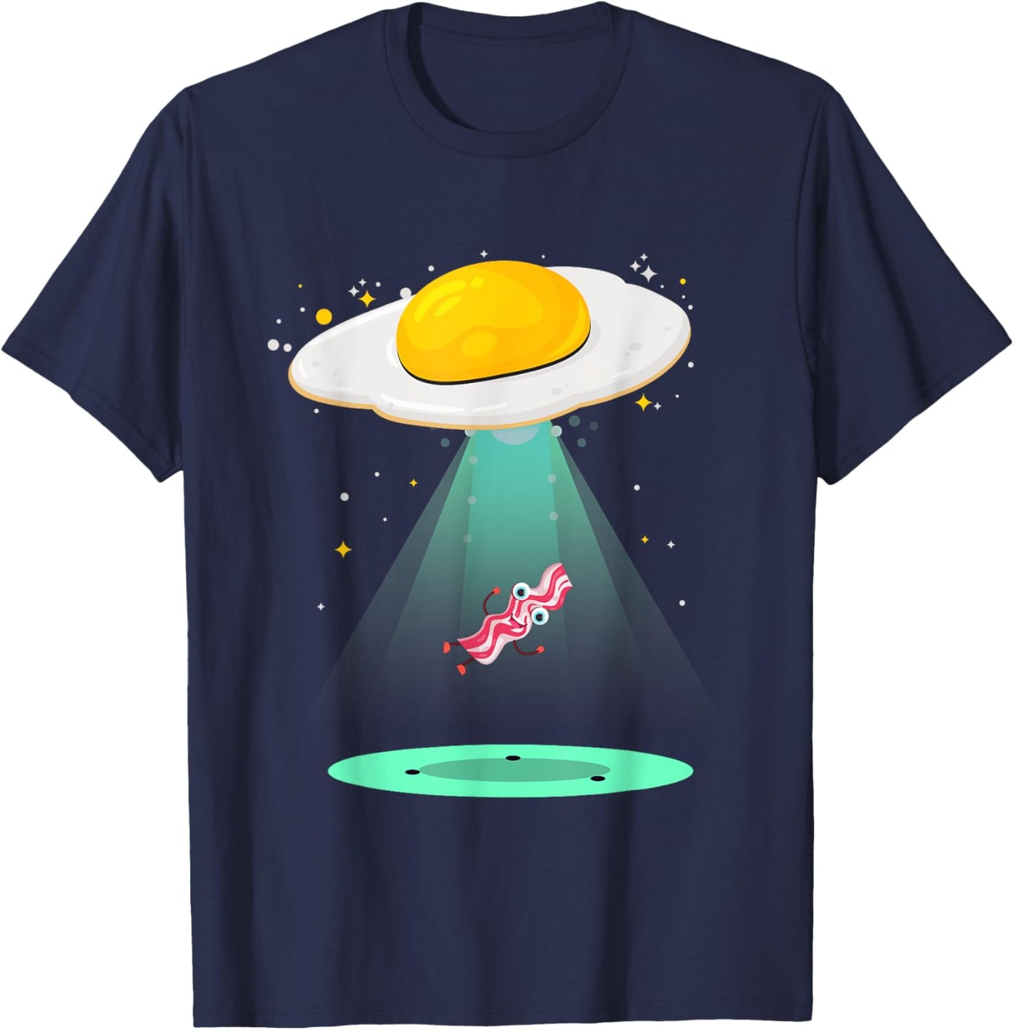 Funny Sunnyside Up Egg UFO Abduction Breakfast Bacon Lover T-Shirt - T-Shirt | Navy