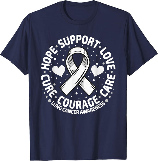 Lung Cancer Family Support White Lung Cancer Awareness T-Shirt - T-Shirt | Navy