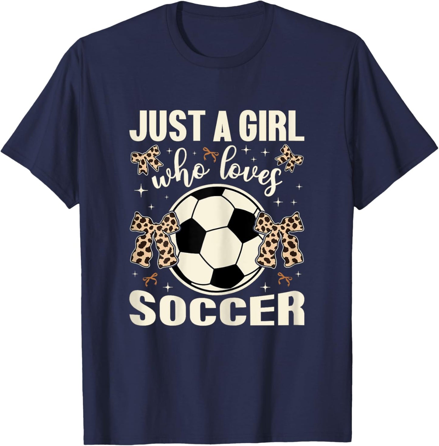 Just A Girl Who Loves Soccer Cheetah Print Kids Girls Soccer T-Shirt - T-Shirt | Navy