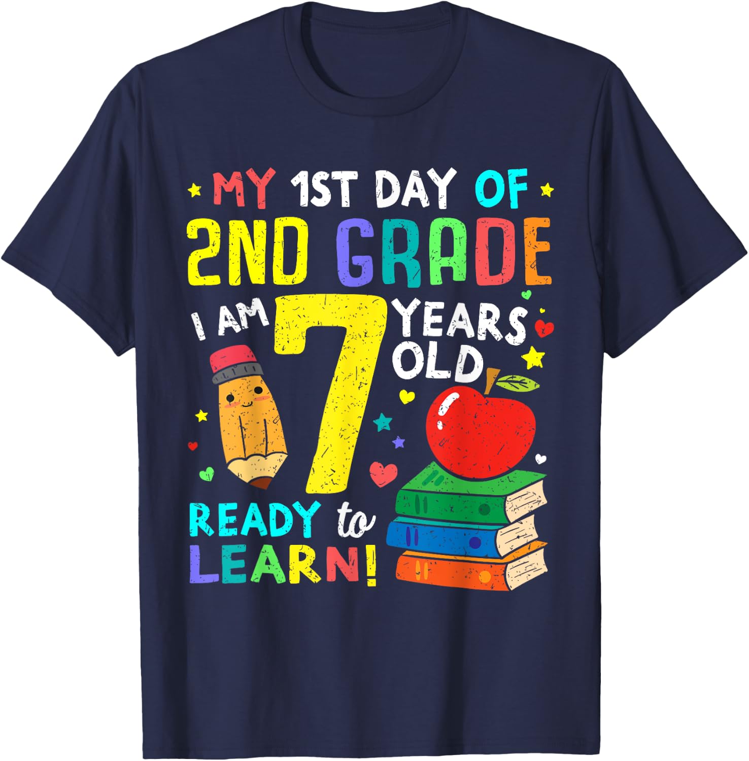 2nd Grade Back to First Day of School Shirt Boys Girl Gift T-Shirt - T-Shirt | Navy