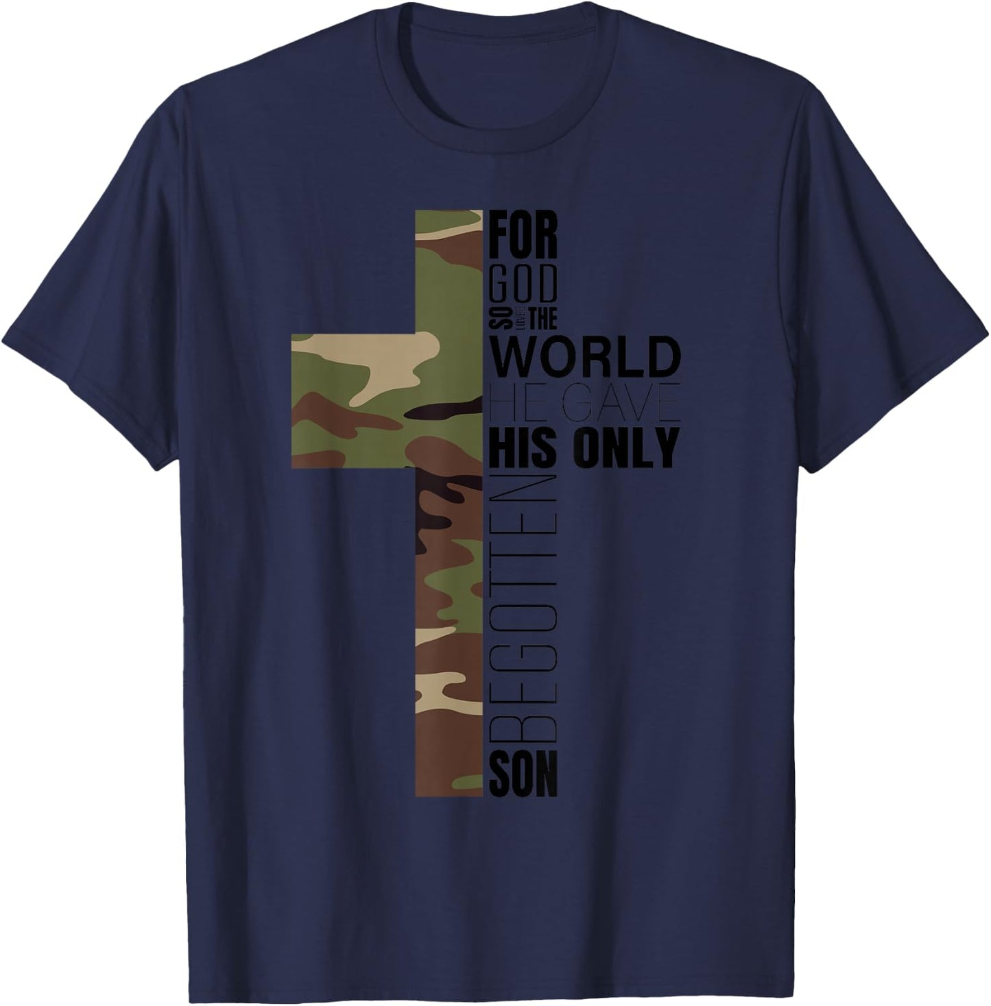 Green Camo Christian Cross Gifts Men John 3 16 Bible Verse Premium T-Shirt - T-Shirt | Navy