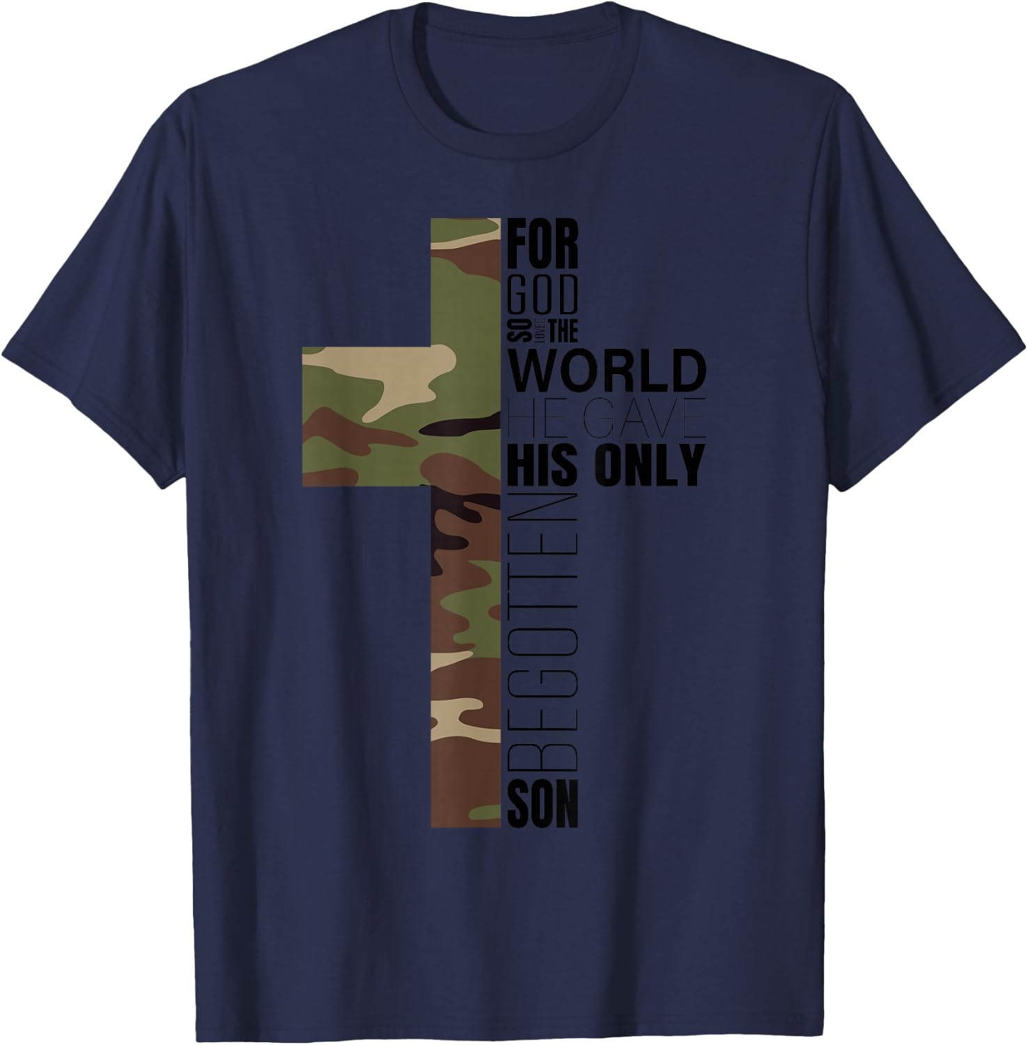 Green Camo Christian Cross Gifts Men John 3 16 Bible Verse Premium T-Shirt - T-Shirt | Navy
