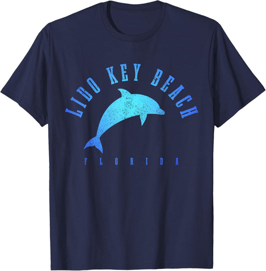 Lido Key Beach Florida FL Vintage Dolphin Holiday T-Shirt - T-Shirt | Navy