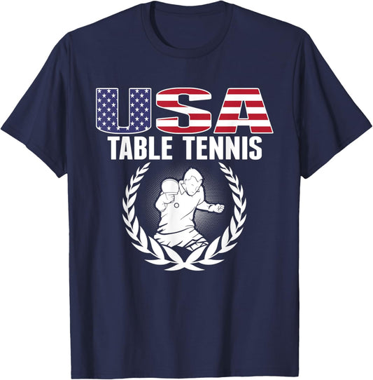 Proud America Table Tennis Lovers Jersey USA Flag Ping Pong Kids Men T-Shirt - T-Shirt | Navy