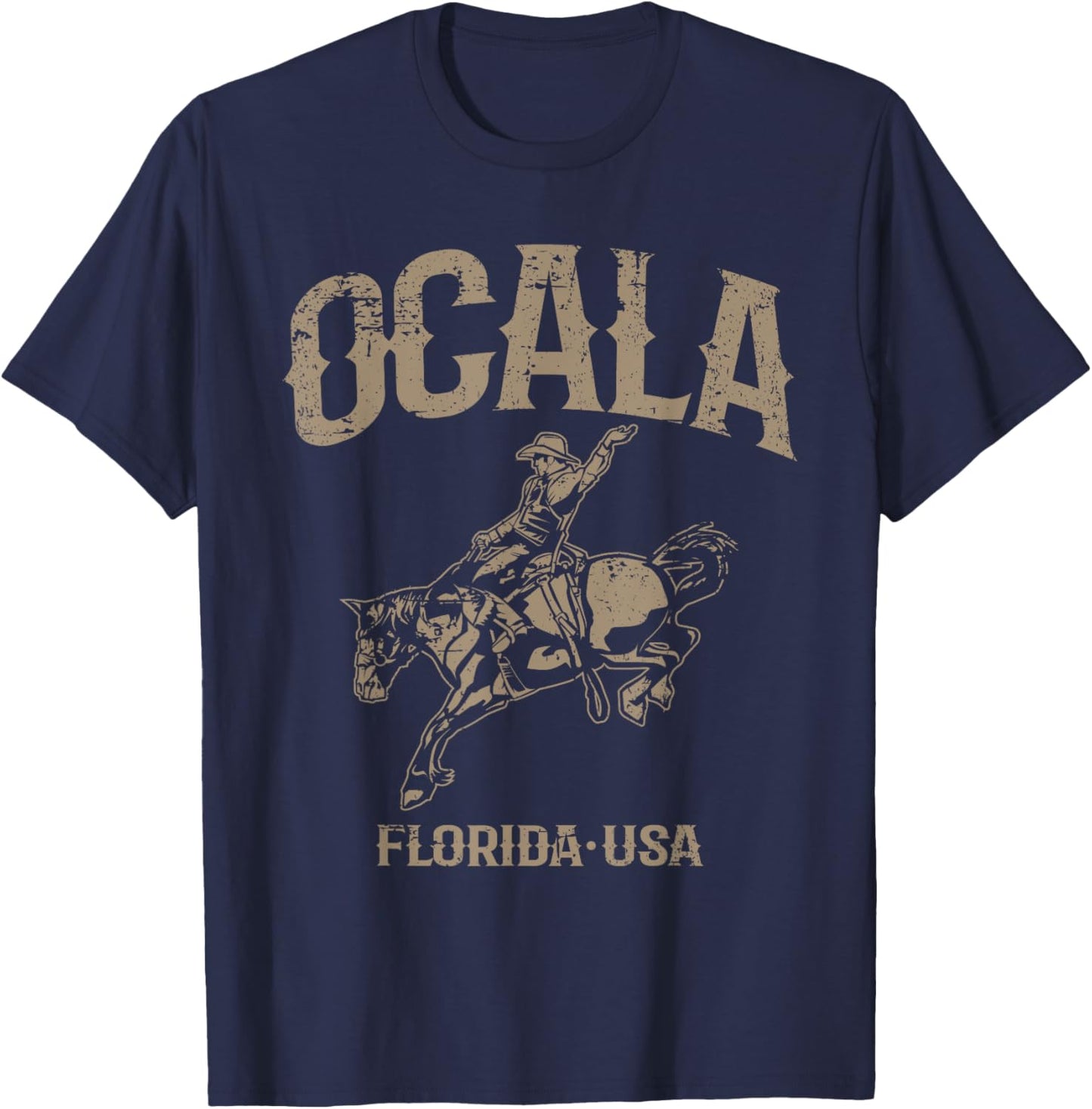 Ocala Florida USA Cowboy and Bucking Horse Design T-Shirt - T-Shirt | Navy