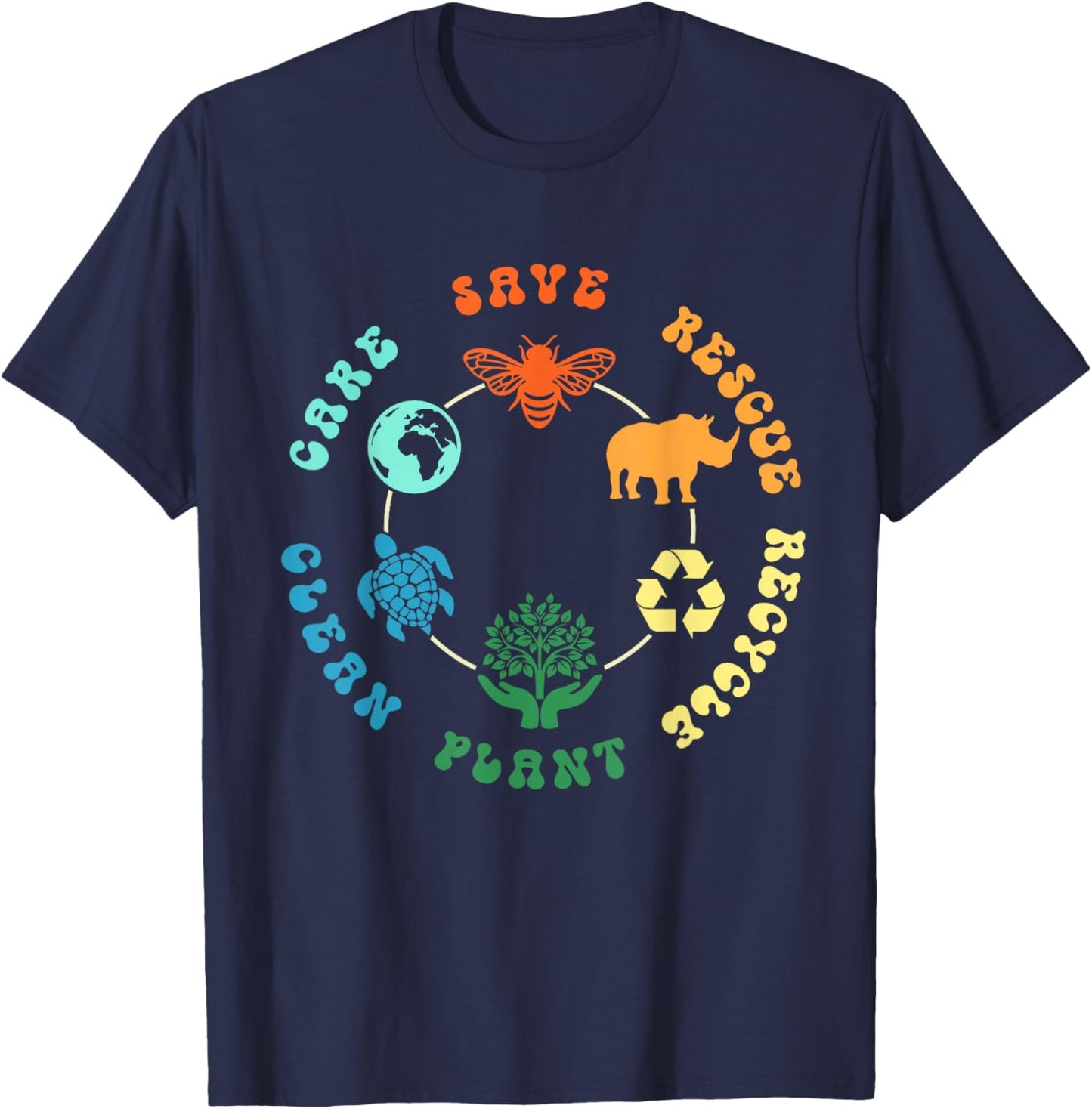 Save Bees Rescue Animals Recycle Plastic Earth Day 2025 T-Shirt - T-Shirt | Navy
