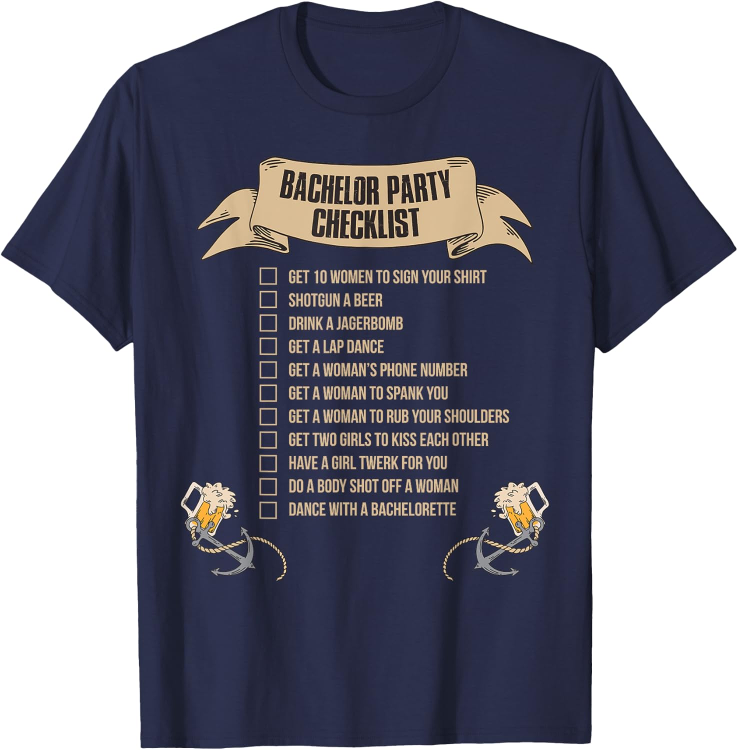 Bachelor Party Checklist T-Shirt - T-Shirt | Navy