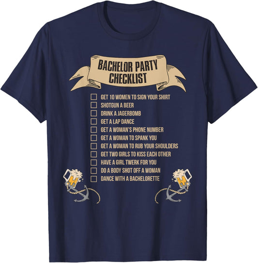Bachelor Party Checklist T-Shirt - T-Shirt | Navy