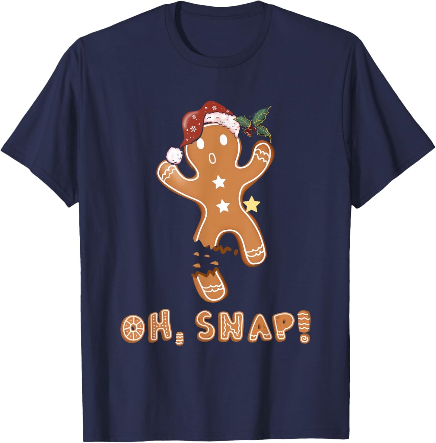 Oh Snap Gingerbread Man Cookie Broken Leg Christmas T-Shirt - T-Shirt | Navy