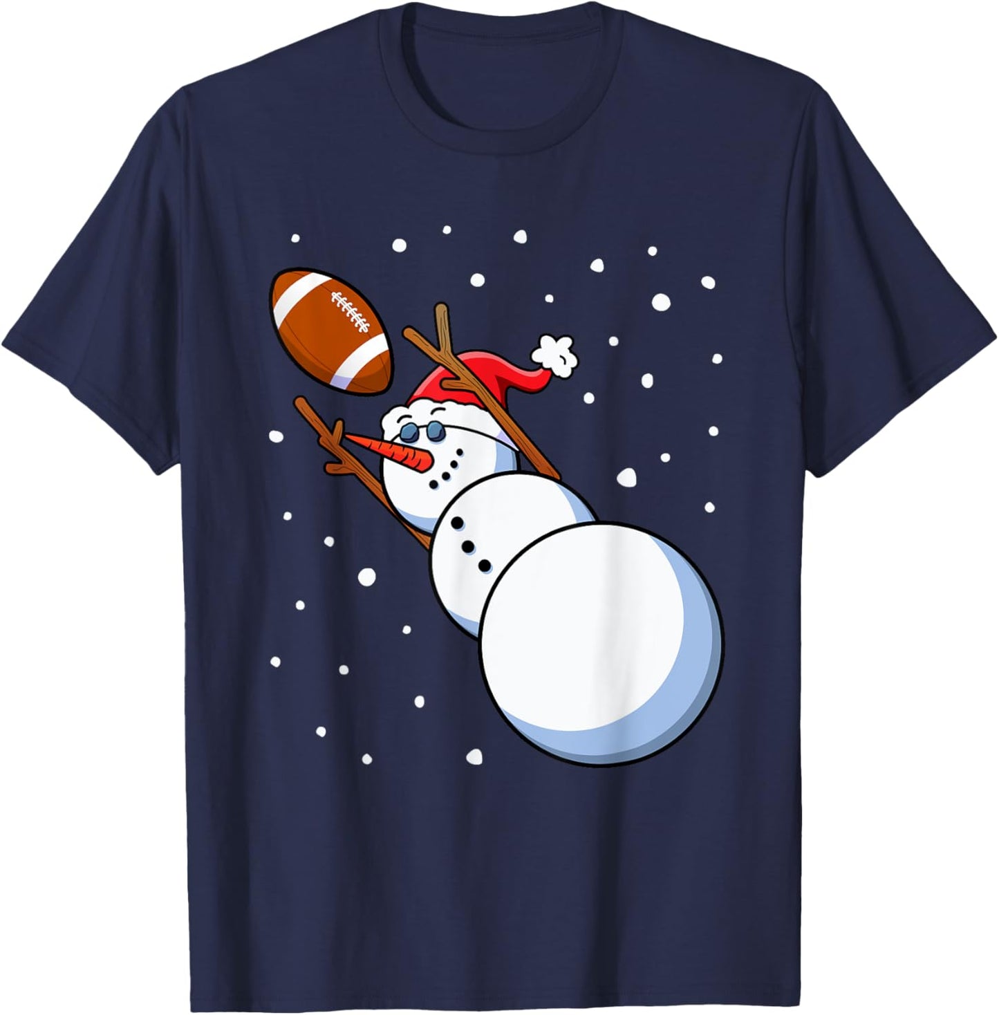 Snowman Football Player Santa Hat Men Boys Christmas Sports T-Shirt - T-Shirt | Navy