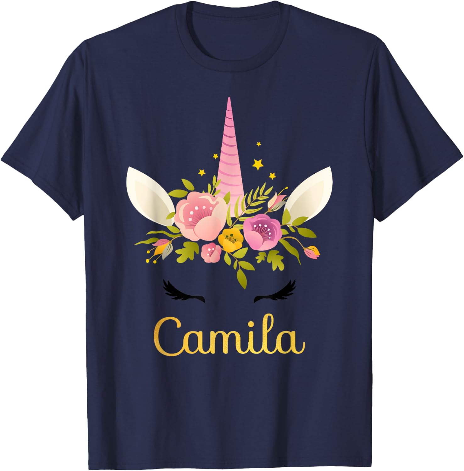 Camila Unicorn Name Happy Birthday Girl Bday Party T-Shirt - T-Shirt | Navy