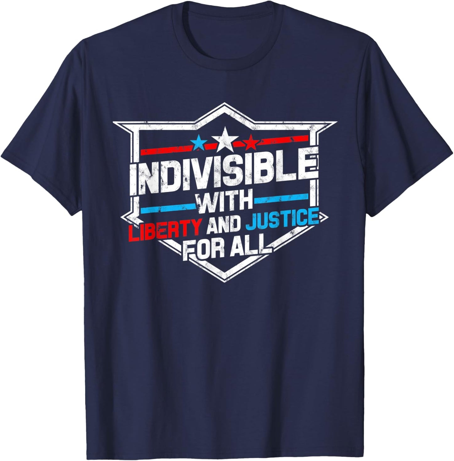 Indivisible with Liberty and Justice for All - Patriotic Women Men T-Shirt - T-Shirt | Navy