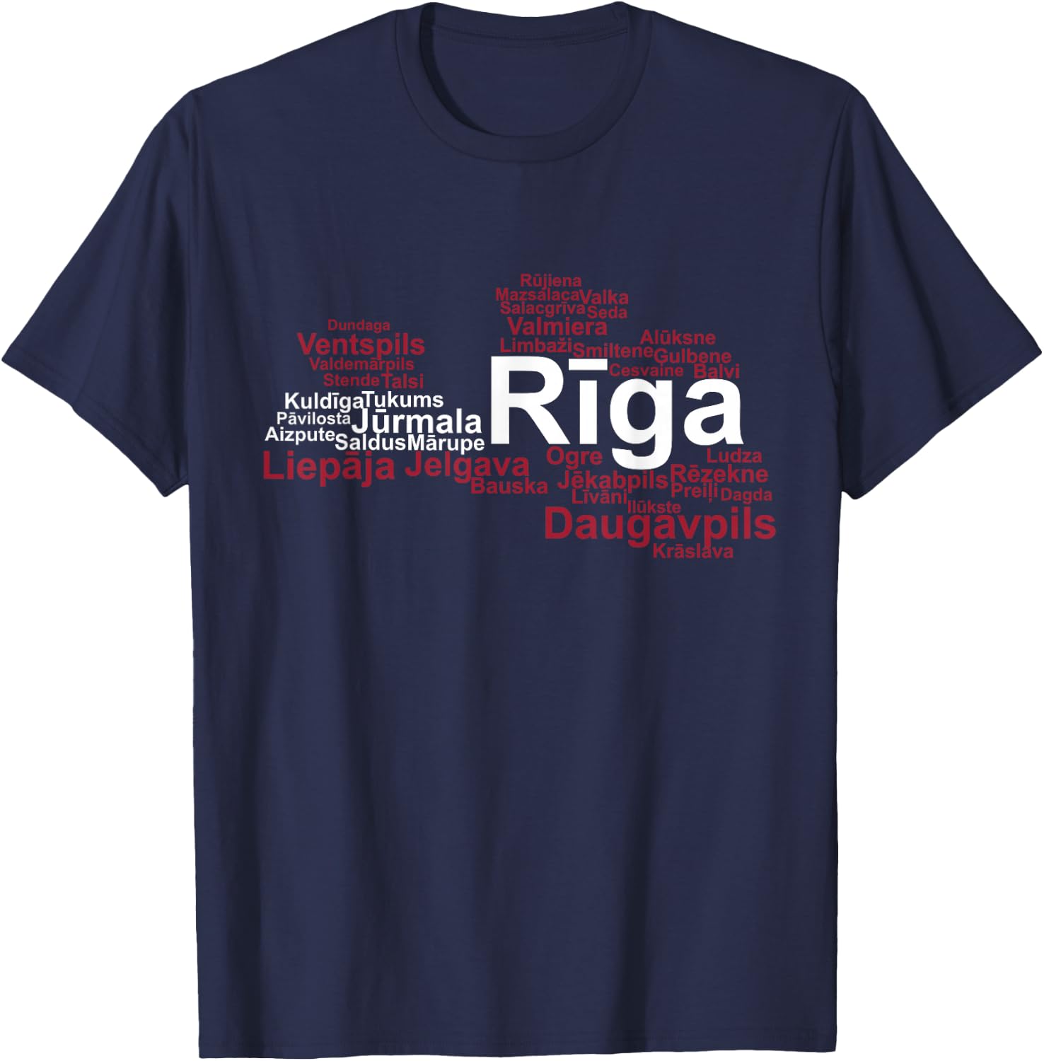 Latvia Flag Towns, Latvia Pride, Latvia Outline, Latvia T-Shirt - T-Shirt | Navy