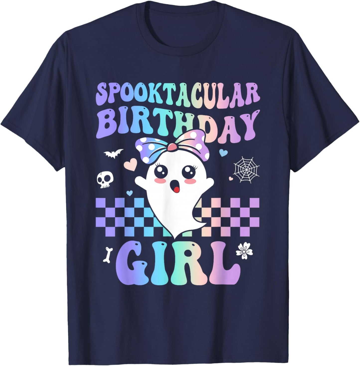 Spooktacular Birthday Cute Ghost Halloween Birthday Kid Girl T-Shirt - T-Shirt | Navy