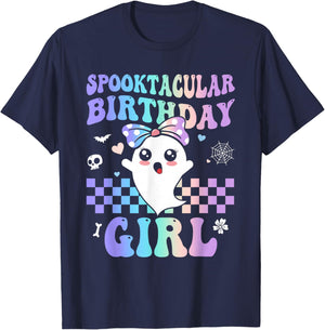Spooktacular Birthday Cute Ghost Halloween Birthday Kid Girl T-Shirt - T-Shirt | Navy