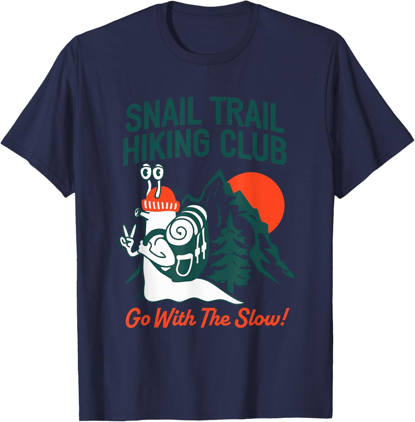 Snail Trail Hiking Club Go With The Slow Design T-Shirt - T-Shirt | Navy