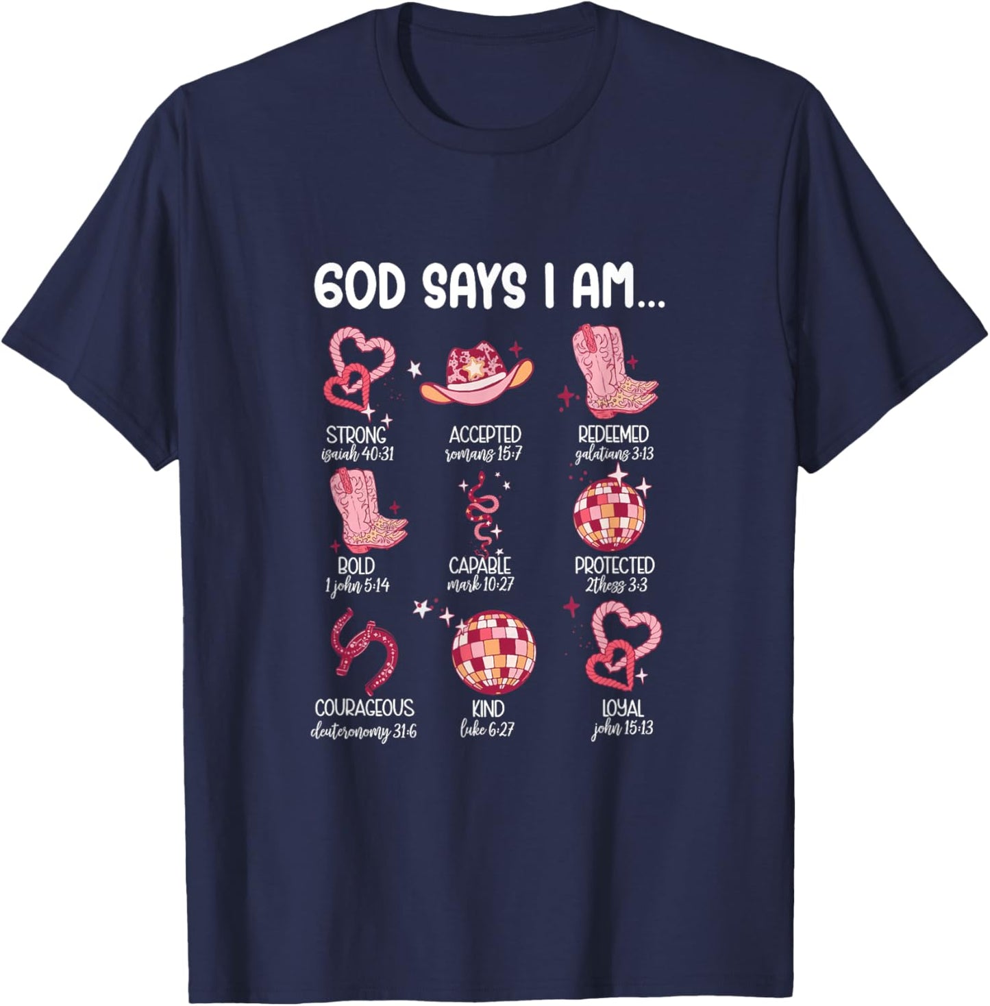 Retro God Says I Am Valentine Christian Western Howdy T-Shirt - T-Shirt | Navy