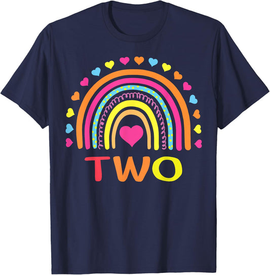 2 Years Old Rainbow 2nd Birthday Gift Girls Boys Kids T-Shirt - T-Shirt | Navy