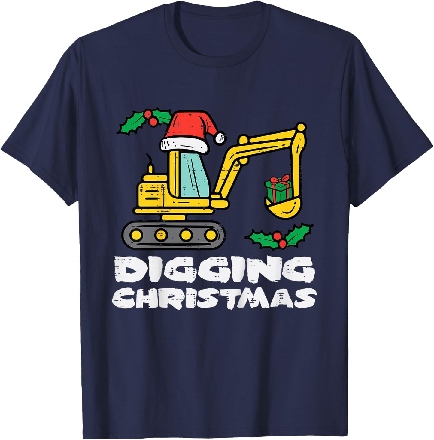 Kids Digging Christmas Excavator Xmas Truck Boys Kids Toddler T-Shirt - T-Shirt | Navy