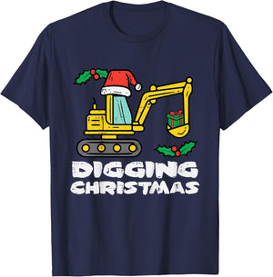 Kids Digging Christmas Excavator Xmas Truck Boys Kids Toddler T-Shirt - T-Shirt | Navy