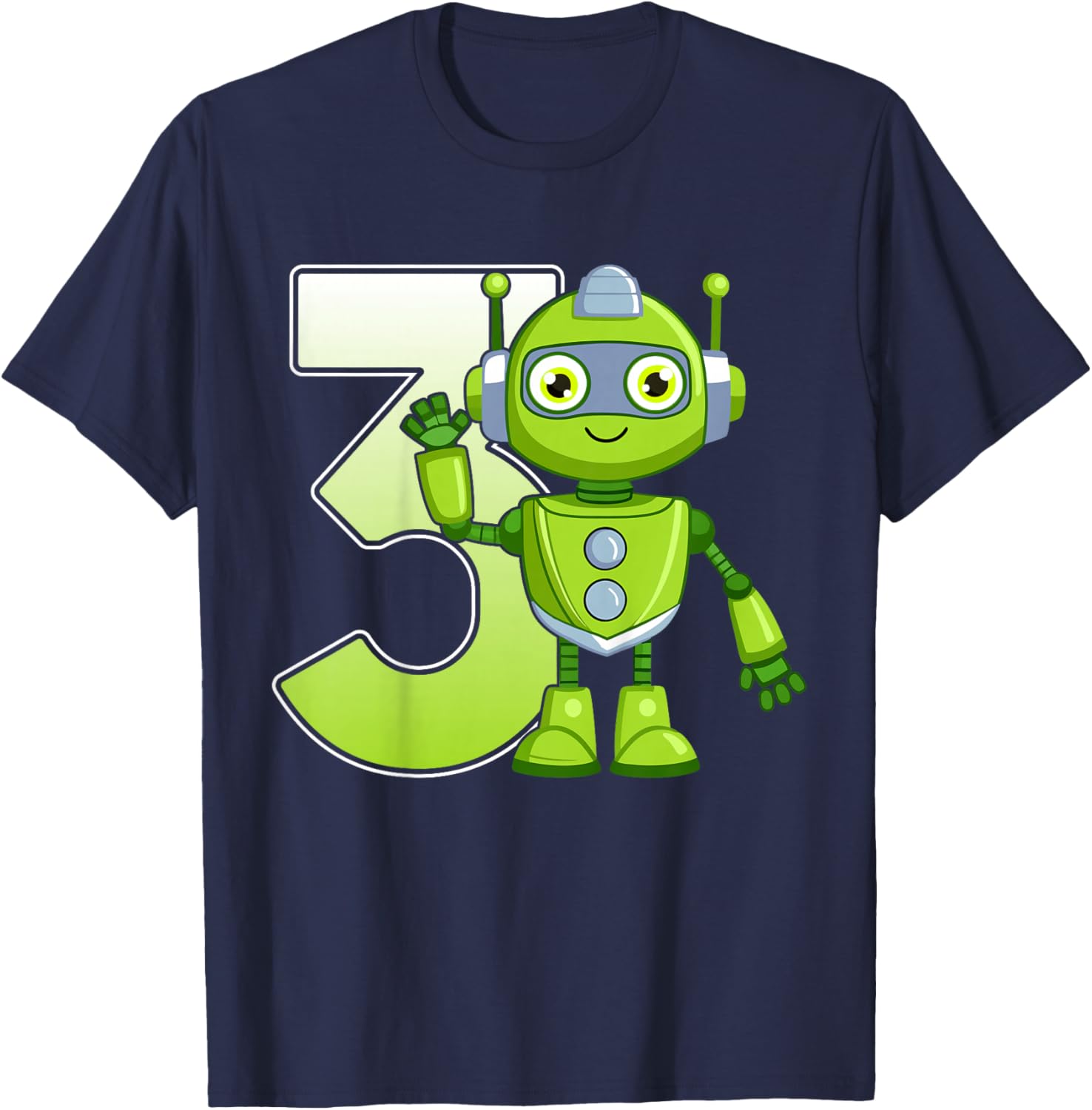 Kids 3 Years Old Robot Robotics 3rd Birthday Party T-Shirt - T-Shirt | Navy