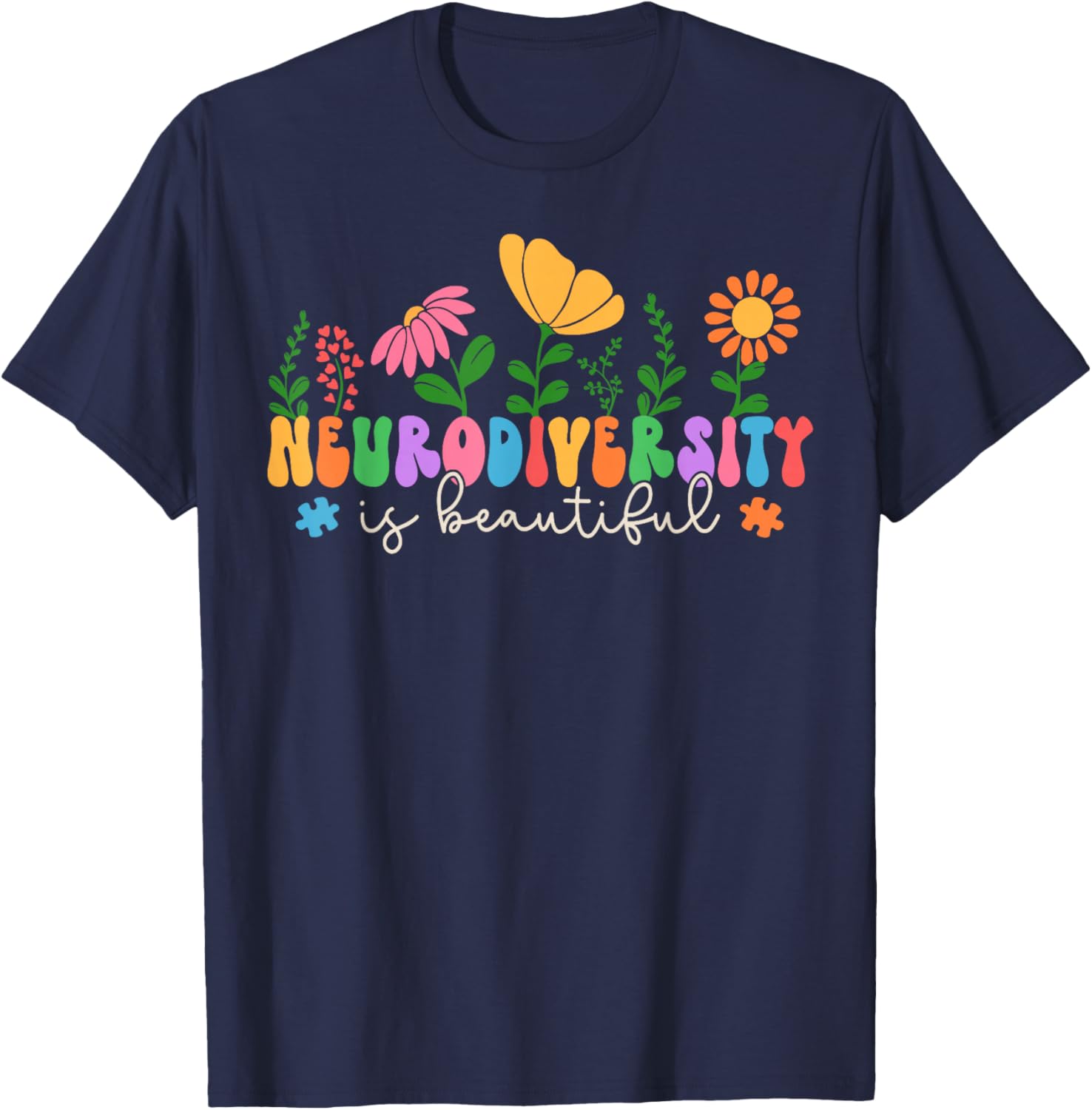 Neurodiversity is Beautiful Flower SPED AAC Autism Awareness T-Shirt - T-Shirt | Navy