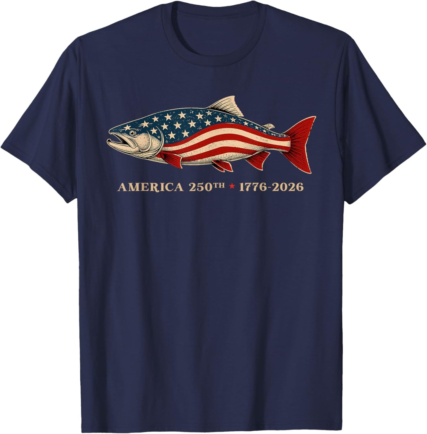 250th Anniversary USA Fishing American Flag 250 Years Fisher T-Shirt - T-Shirt | Navy