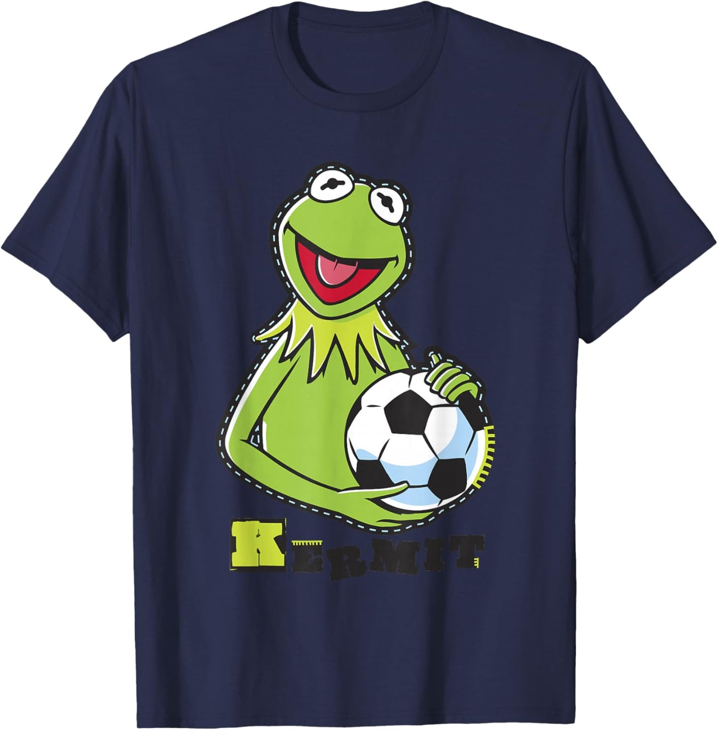 Disney The Muppets Kermit Soccer Ball Vintage Stencil Logo T-Shirt - T-Shirt | Navy